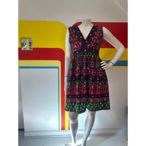 1970s dayglo floral minidress babydoll sundress sz m